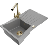 Mexen Cesar zlewozmywak granitowy 1-komorowy z ociekaczem i baterią kuchenną Duero, szary - 6514-71-671600-50