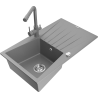 Mexen Cesar zlewozmywak granitowy 1-komorowy z ociekaczem i baterią kuchenną Duero, szary - 6514-71-671600-71