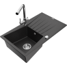 Mexen Cesar zlewozmywak granitowy 1-komorowy z ociekaczem i baterią kuchenną Duero, czarny/srebrny metalik - 6514-73-671600-00