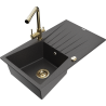 Mexen Cesar zlewozmywak granitowy 1-komorowy z ociekaczem i baterią kuchenną Duero, czarny nakrapiany - 6514-76-671600-50