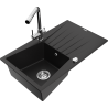Mexen Cesar zlewozmywak granitowy 1-komorowy z ociekaczem i baterią kuchenną Duero, czarny - 6514-77-671600-00