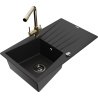 Mexen Cesar zlewozmywak granitowy 1-komorowy z ociekaczem i baterią kuchenną Duero, czarny - 6514-77-671600-50-B