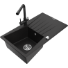 Mexen Cesar zlewozmywak granitowy 1-komorowy z ociekaczem i baterią kuchenną Duero, czarny - 6514-77-671600-70