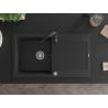 Mexen Leo zlewozmywak granitowy 1-komorowy z ociekaczem i baterią kuchenną Telma, czarny/srebrny metalik - 6501-73-670200-70