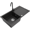 Mexen Leo zlewozmywak granitowy 1-komorowy z ociekaczem i baterią kuchenną Telma, czarny/srebrny metalik - 6501-73-670200-70