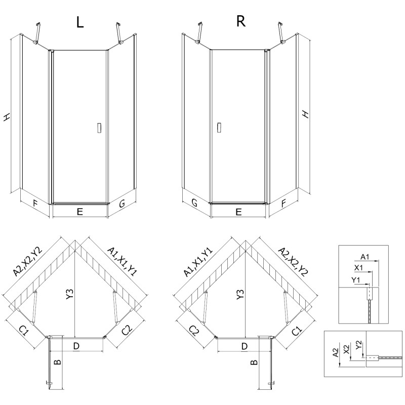 Mexen Mist kabina prysznicowa pięciokątna asymetryczna uchylna 100 x 80 cm, transparent, nikiel szczotkowany - 8A8-100-080-97-00