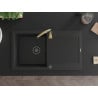 Mexen Leo zlewozmywak granitowy 1-komorowy z ociekaczem i baterią kuchenną Telma, czarny - 6501-77-670200-50