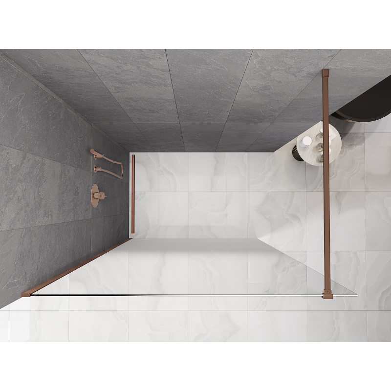 Mexen Kioto ścianka prysznicowa Walk-in 100 x 200 cm, ombre biała 8 mm, miedź szczotkowana - 800-100-101-65-86