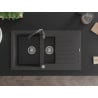 Mexen Matias zlewozmywak granitowy 1,5-komorowy z ociekaczem i baterią kuchenną Telma, czarny nakrapiany - 6502-76-670200-76