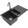 Mexen Matias zlewozmywak granitowy 1,5-komorowy z ociekaczem i baterią kuchenną Telma, czarny nakrapiany - 6502-76-670200-76