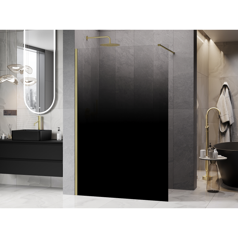 Mexen Kioto ścianka prysznicowa Walk-in 150 x 200 cm, ombre czarna 8 mm, złota szczotkowana - 800-150-101-55-76