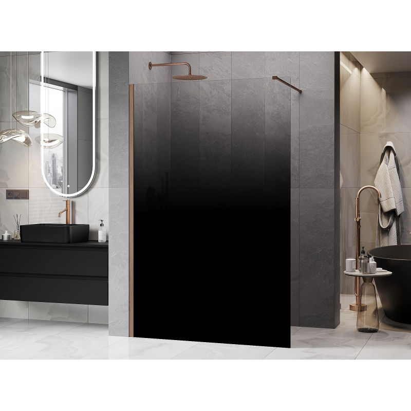 Mexen Kioto ścianka prysznicowa Walk-in 80 x 200 cm, ombre czarna 8 mm, miedź szczotkowana - 800-080-101-65-76