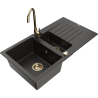 Mexen Matias zlewozmywak granitowy 1,5-komorowy z ociekaczem i baterią kuchenną Telma, czarny/złoty - 6502-75-670200-50