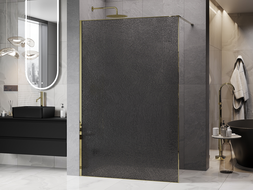 Mexen Kioto ścianka prysznicowa Walk-in 100 x 200 cm, crackle grafit 12 mm, złota - 800-100-101-50-44-X