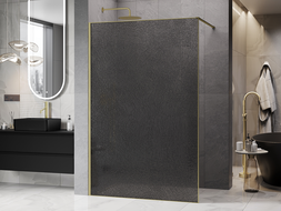 Mexen Kioto ścianka prysznicowa Walk-in 100 x 200 cm, crackle grafit 12 mm, złota szczotkowana - 800-100-101-55-44-X