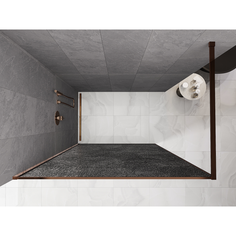 Mexen Kioto ścianka prysznicowa Walk-in 90 x 200 cm, crackle grafit 12 mm, różowe złoto - 800-090-101-60-44-X