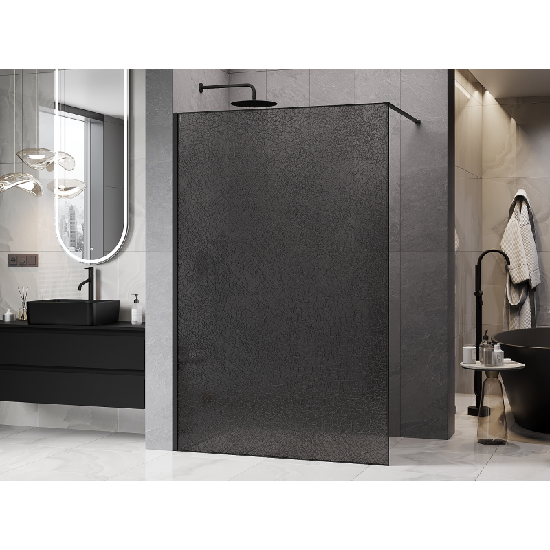 Mexen Kioto ścianka prysznicowa Walk-in 100 x 200 cm, crackle grafit 12 mm, czarna - 800-100-101-70-44-X