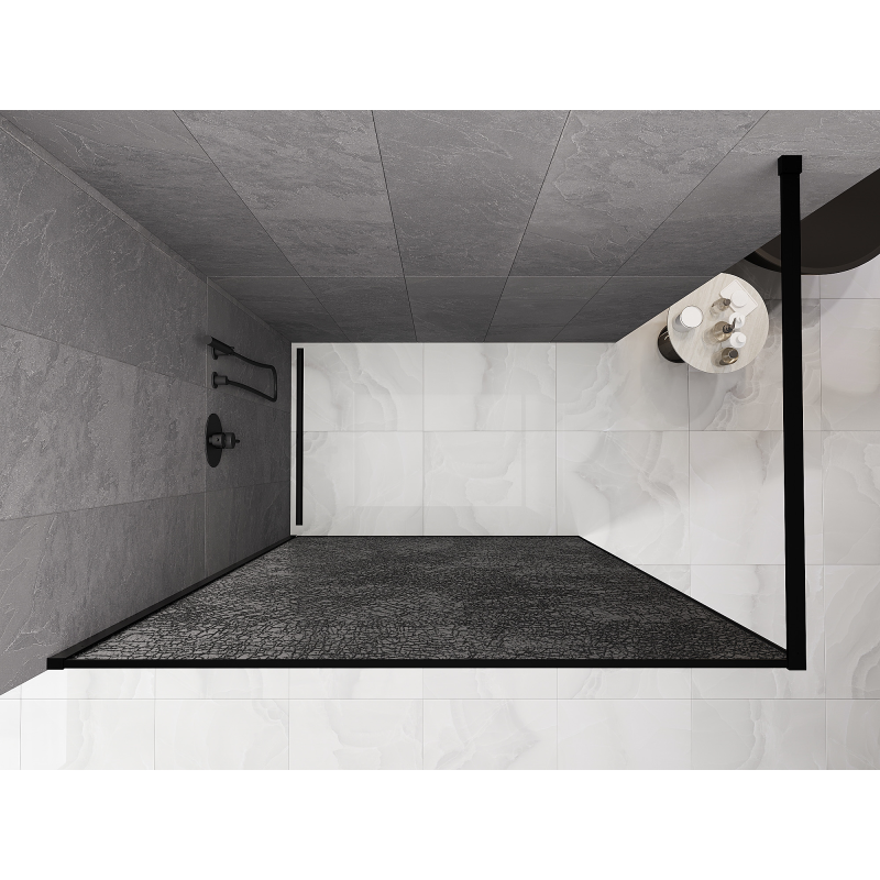Mexen Kioto ścianka prysznicowa Walk-in 100 x 200 cm, crackle grafit 12 mm, czarna - 800-100-101-70-44-X