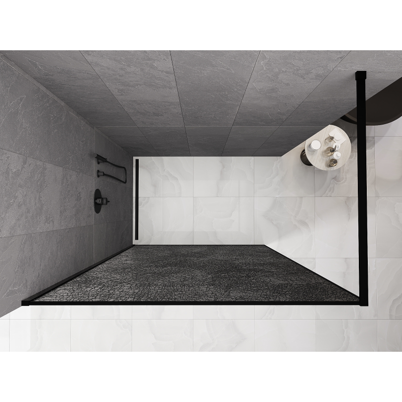 Mexen Kioto ścianka prysznicowa Walk-in 80 x 200 cm, crackle grafit 12 mm, czarna - 800-080-101-70-44-X