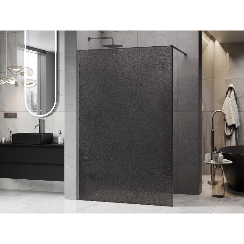 Mexen Kioto ścianka prysznicowa Walk-in 120 x 200 cm, crackle grafit 12 mm, gun metal - 800-120-101-95-44-X