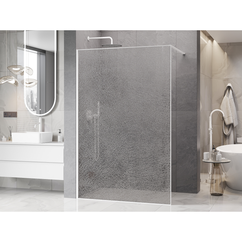 Mexen Kioto ścianka prysznicowa Walk-in 80 x 200 cm, crackle transparent 12 mm, biała - 800-080-101-20-04-X