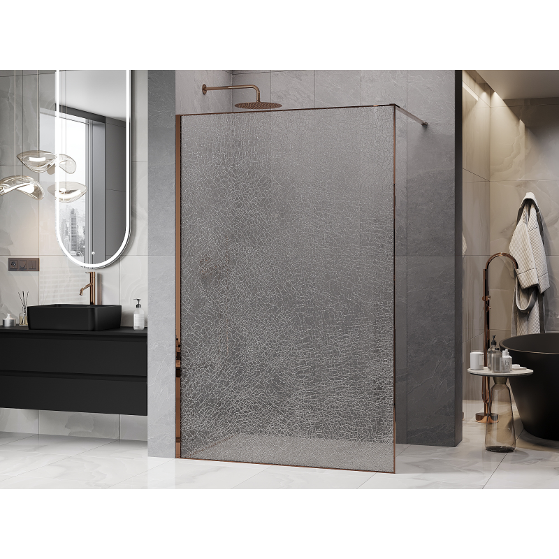 Mexen Kioto ścianka prysznicowa Walk-in 110 x 200 cm, crackle transparent 12 mm, różowe złoto - 800-110-101-60-04-X