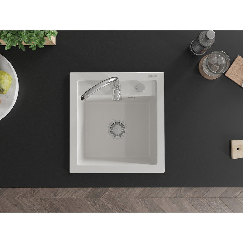 Mexen Vito zlewozmywak granitowy 1-komorowy z baterią kuchenną Telma, biały - 6503-20-670200-00
