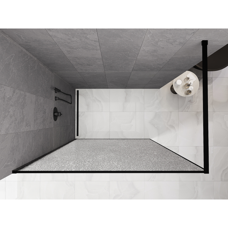 Mexen Kioto ścianka prysznicowa Walk-in 70 x 200 cm, crackle transparent 12 mm, czarna - 800-070-101-70-04-X