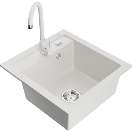 Mexen Vito zlewozmywak granitowy 1-komorowy z baterią kuchenną Telma, biały - 6503-20-670200-20