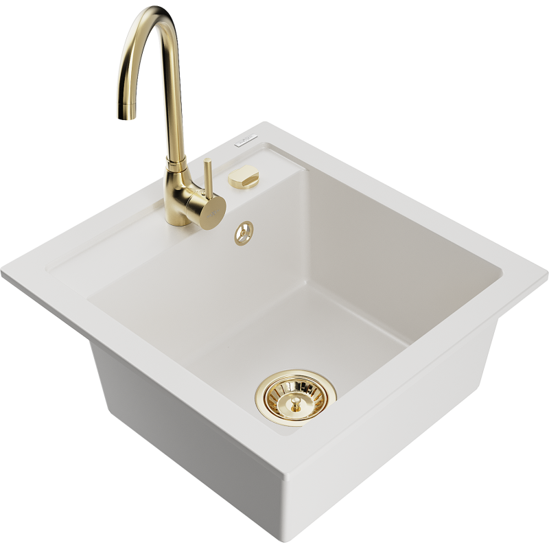 Mexen Vito zlewozmywak granitowy 1-komorowy z baterią kuchenną Telma, biały - 6503-20-670200-50