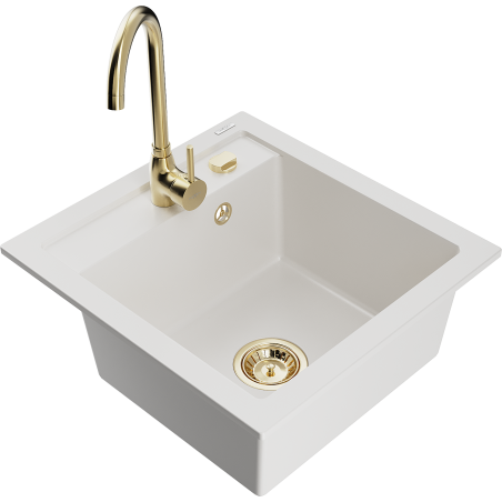 Mexen Vito zlewozmywak granitowy 1-komorowy z baterią kuchenną Telma, biały - 6503-20-670200-50