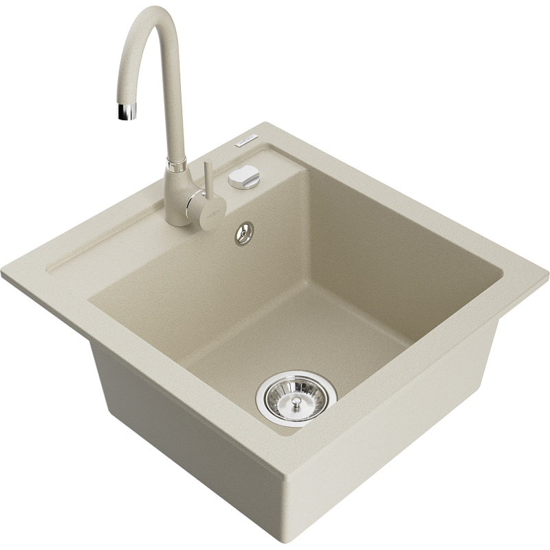 Mexen Vito zlewozmywak granitowy 1-komorowy z baterią kuchenną Telma, beżowy - 6503-69-670200-69