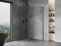 Mexen Mist L kabina prysznicowa pięciokątna asymetryczna uchylna 90 x 80 cm, transparent, gun metal - 8A8L-090-080-95-00