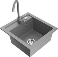 Mexen Vito zlewozmywak granitowy 1-komorowy z baterią kuchenną Telma, szary - 6503-71-670200-71