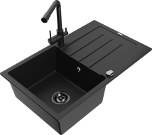 Mexen Bruno zlewozmywak granitowy 1-komorowy z ociekaczem i baterią kuchenną Duero, czarny - 6513-77-671600-70-B