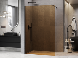 Mexen Kioto ścianka prysznicowa Walk-in 130 x 200 cm, brąz 8 mm, czarna - 800-130-101-70-32