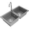Mexen Mario zlewozmywak granitowy 2-komorowy z baterią kuchenną Telma, szary - 6504-71-670200-00