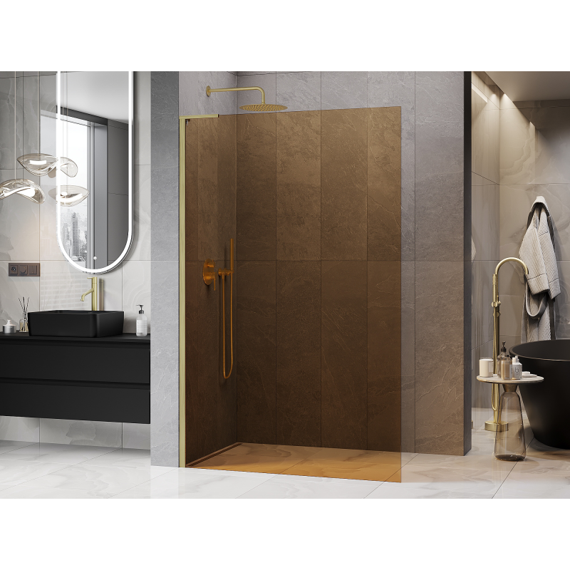 Mexen Kioto L ścianka prysznicowa Walk-in 100 x 200 cm, brąz, złota szczotkowana - 800-100-103-55-32