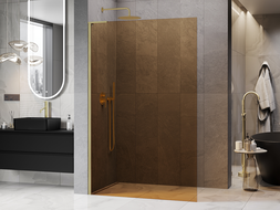 Mexen Kioto L ścianka prysznicowa Walk-in 100 x 200 cm, brąz, złota szczotkowana - 800-100-103-55-32