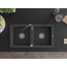 Mexen Mario zlewozmywak granitowy 2-komorowy z baterią kuchenną Telma, czarny nakrapiany - 6504-76-670200-76