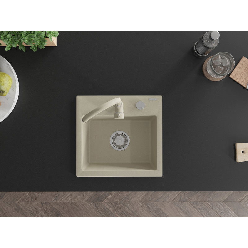 Mexen Milo zlewozmywak granitowy 1-komorowy z baterią kuchenną Telma, beżowy - 6505-69-670200-69