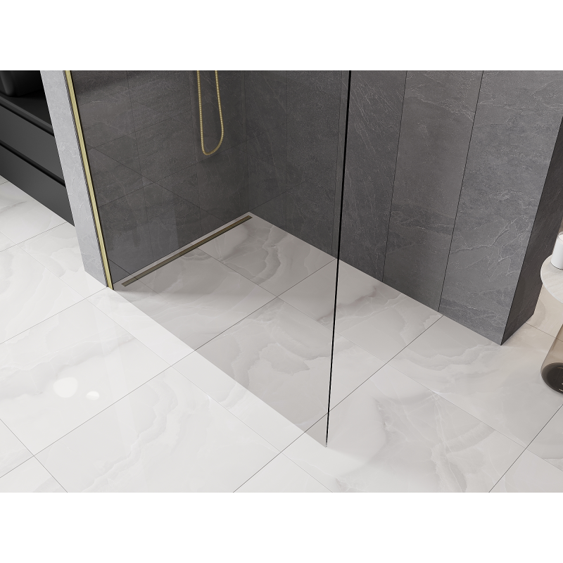 Mexen Kioto-P ścianka prysznicowa Walk-in 110 x 200 cm, transparent 8 mm, złota szczotkowana - 800-110-101-55-00-P