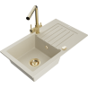 Mexen Pablo zlewozmywak granitowy 1-komorowy z ociekaczem i baterią kuchenną Duero, beżowy - 6510-69-671600-50