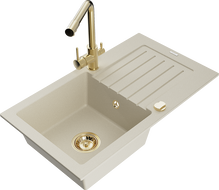 Mexen Pablo zlewozmywak granitowy 1-komorowy z ociekaczem i baterią kuchenną Duero, beżowy - 6510-69-671600-50