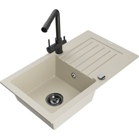 Mexen Pablo zlewozmywak granitowy 1-komorowy z ociekaczem i baterią kuchenną Duero, beżowy - 6510-69-671600-70