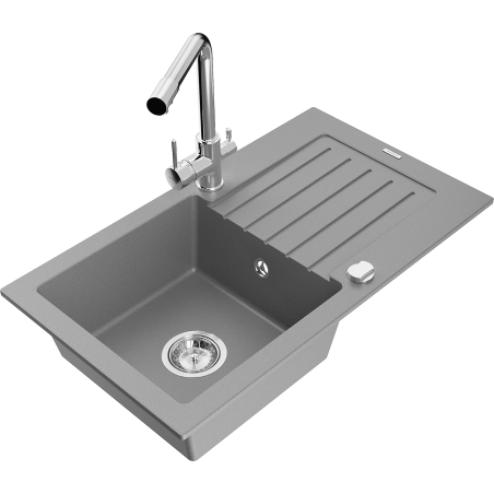 Mexen Pablo zlewozmywak granitowy 1-komorowy z ociekaczem i baterią kuchenną Duero, szary - 6510-71-671600-00