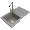 Mexen Pablo zlewozmywak granitowy 1-komorowy z ociekaczem i baterią kuchenną Duero, szary - 6510-71-671600-50