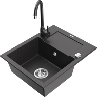 Mexen Enzo zlewozmywak granitowy 1-komorowy z ociekaczem i baterią kuchenną Telma, czarny nakrapiany - 6506-76-670200-76