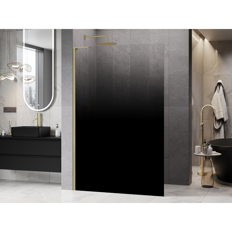Mexen Kioto L ścianka prysznicowa Walk-in 100 x 200 cm, ombre czarna 8 mm, złota szczotkowana - 800-100-103-55-76