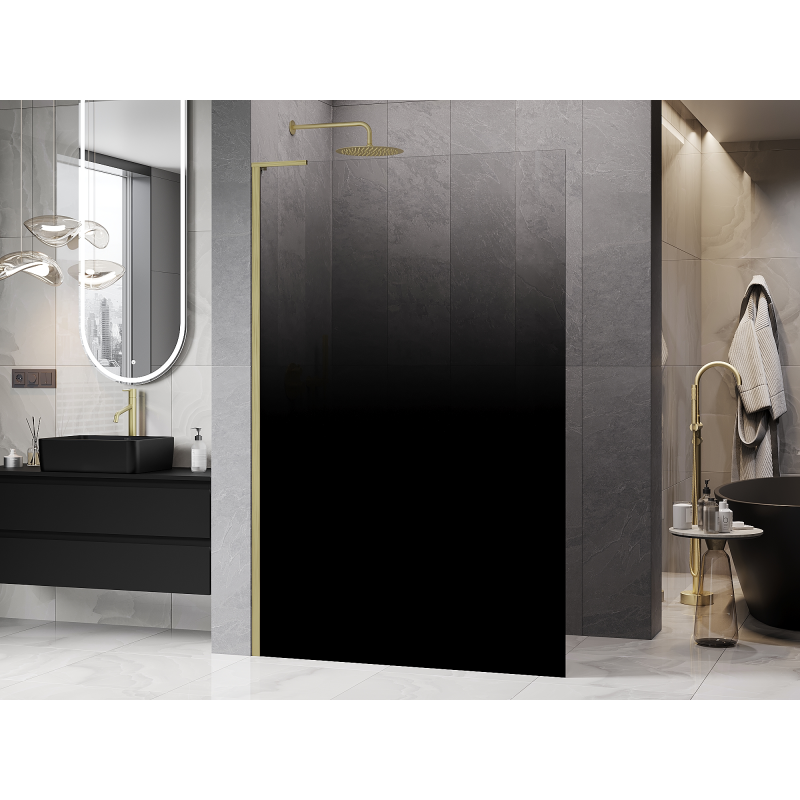Mexen Kioto L ścianka prysznicowa Walk-in 120 x 200 cm, ombre czarna 8 mm, złota szczotkowana - 800-120-103-55-76